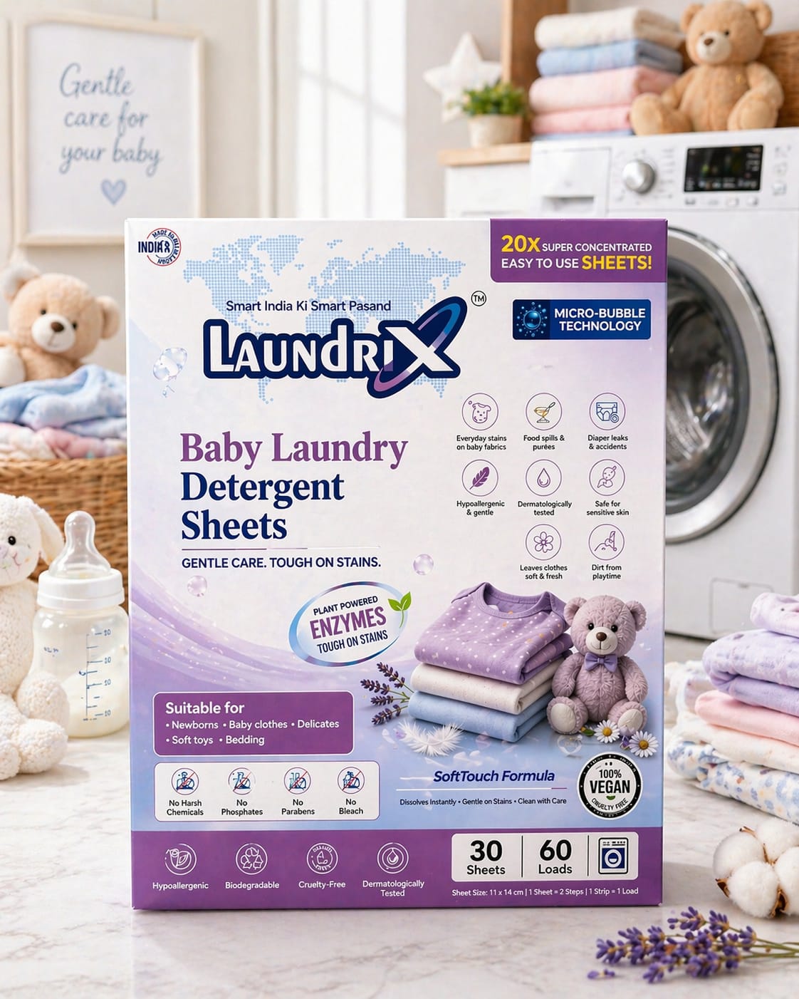 Baby Laundry Detergent Sheets packaging